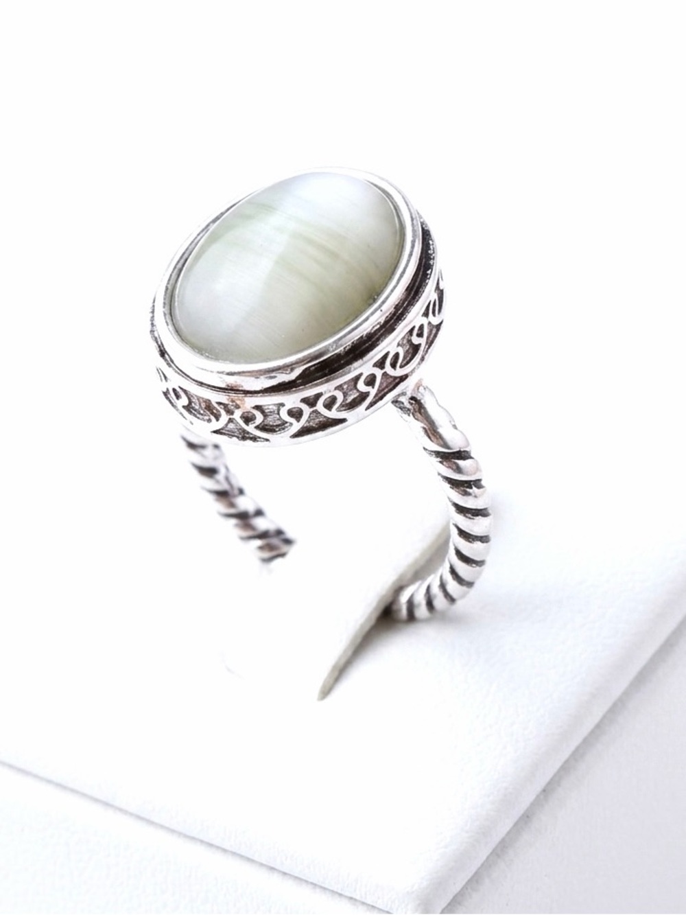 New Sterling Silver Handmade Green Agate Rope Design Boho Greek Native Ring